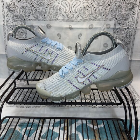 Nike Air VaporMax Flyknit 3 Grey Running Shoes Sneakers Women's Size 5.5 custom - Picture 1 of 10